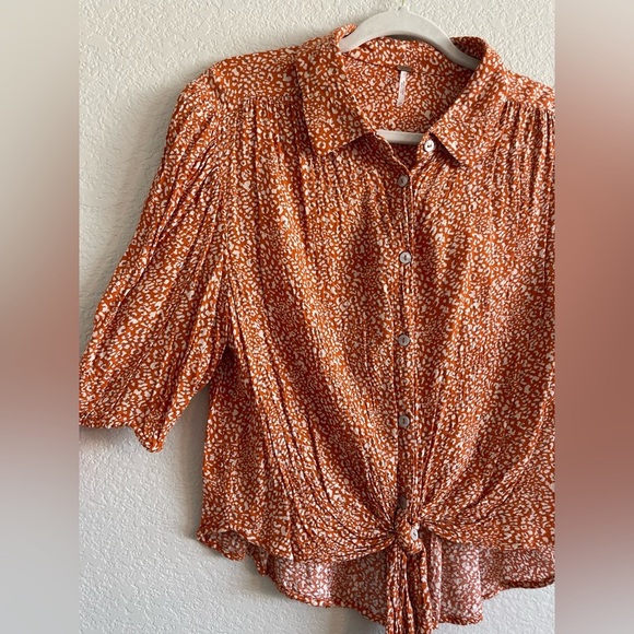 Free People Celia orange print blouse - Picture 4 of 8